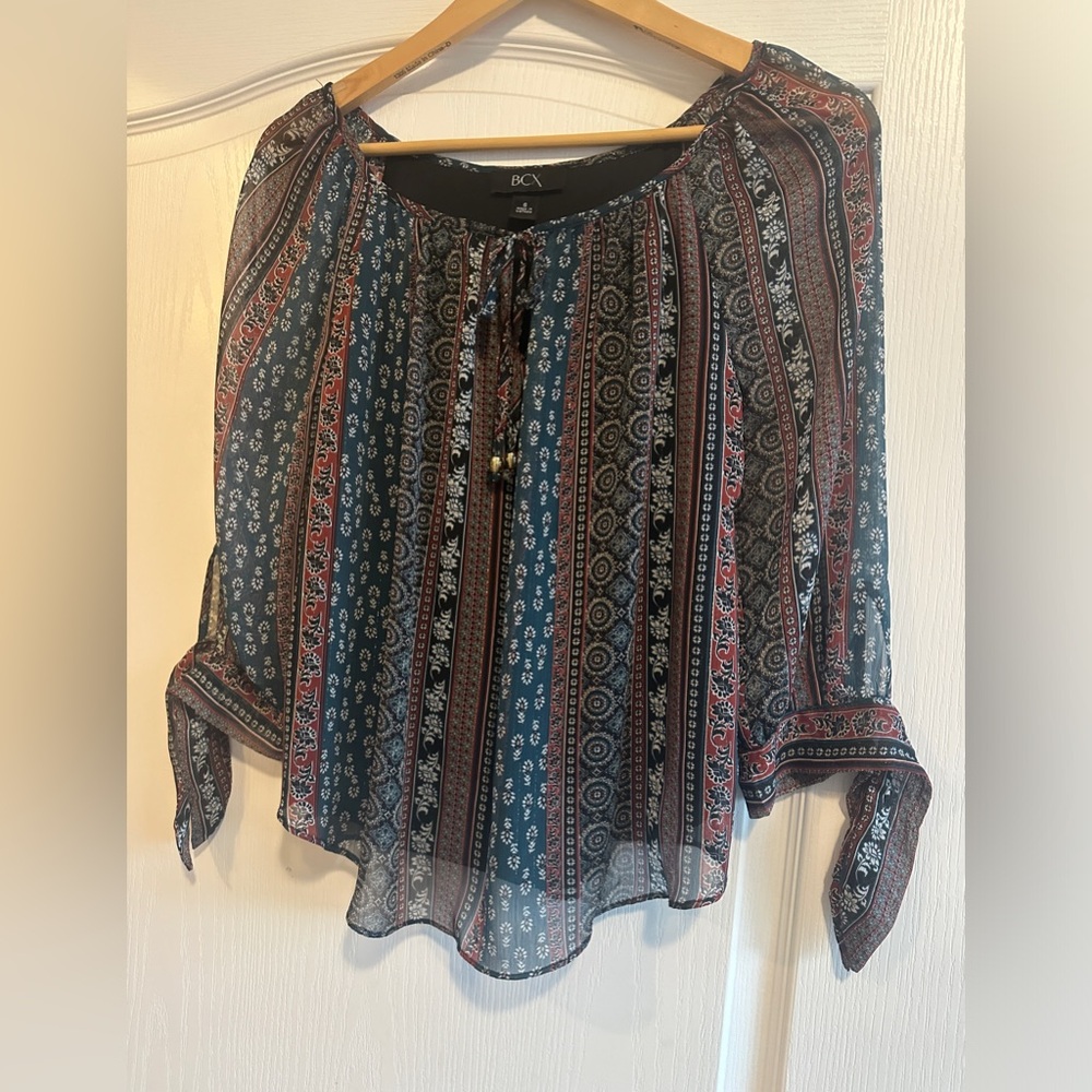 BCX boho multi-print blouse, size small